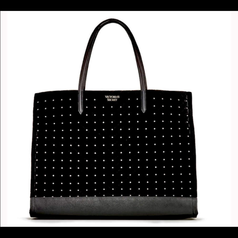 VICTORIAS SECRET STUDDED VELVET TOTE BLACK BAG  Brand New With Tags